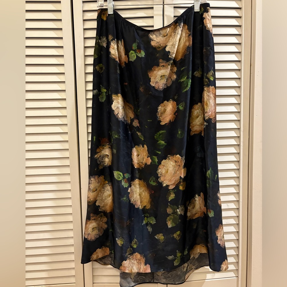 Vince Black Floral Midi Skirt